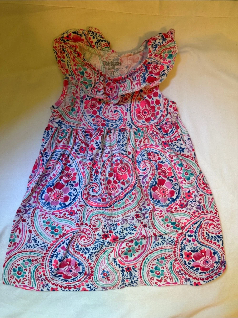 OshKosh B'gosh Pink Multi Paisley Ruffle Tank Top 3t